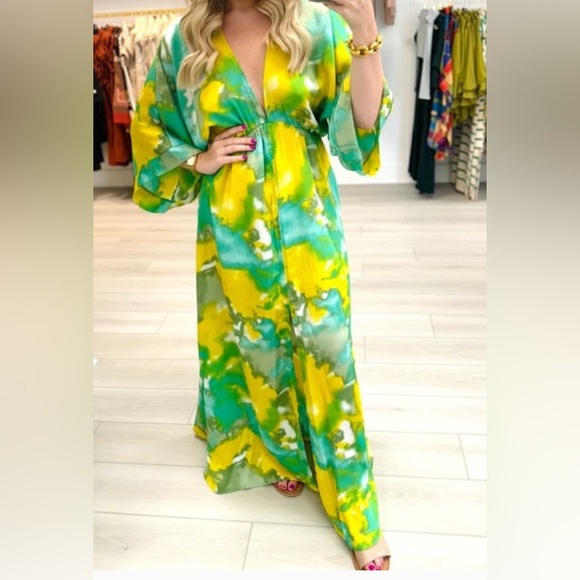 Tyche Dresses & Skirts - Tyche Aqua and Lemon Maxi Dress